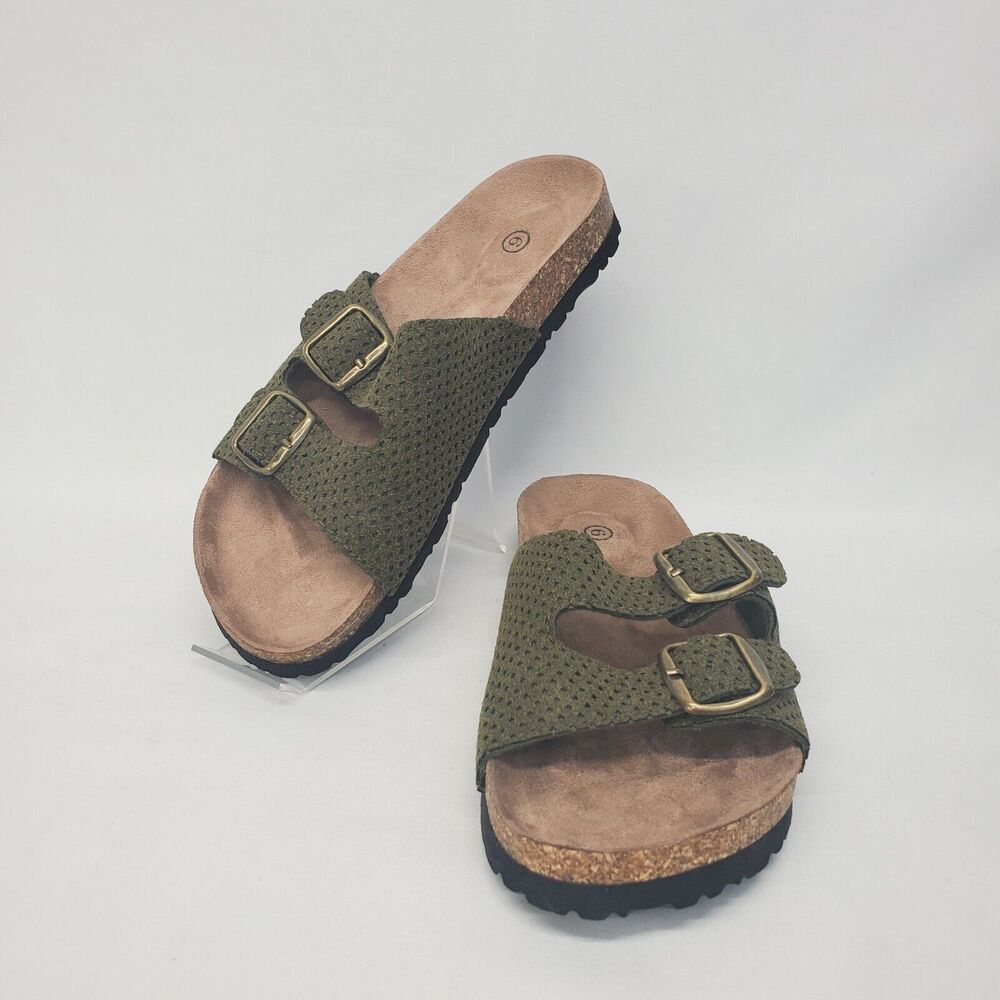 Cork Slides Sandals Women's Size 6 Olive Green Slip Ons Unbranded